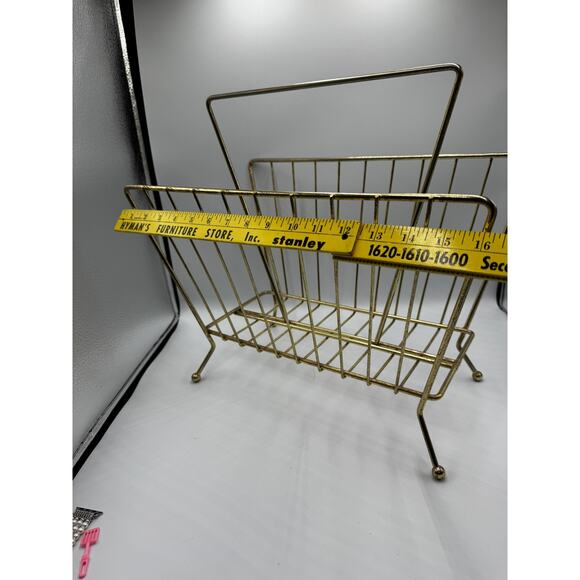 MCM Gold Tone Metal Magazine Rack - 15” H X 16 L X 9” W (approximately) - Picture 9 of 16